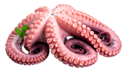 Fresh octopus with parsley isolated on transparent background