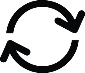 Two arrows in a circular motion represent rotation, refresh, or synchronization