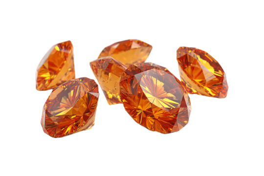3D Render a group of orange diamonds on a white surface