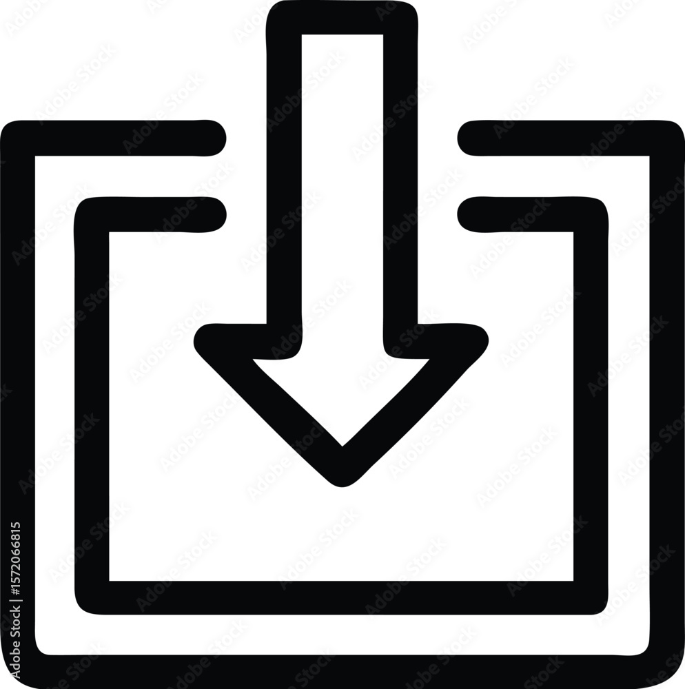 Poster an arrow pointing down into a box symbolizes downloading data online