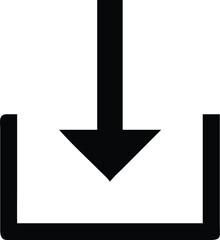 A black download icon with an arrow pointing into a box on a white background