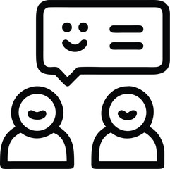 Two people chatting with a happy speech bubble icon on a white background
