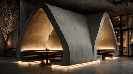 Mood-reactive restaurant booths shifting light and acoustic ambiance based on dinersâ€™ neural state