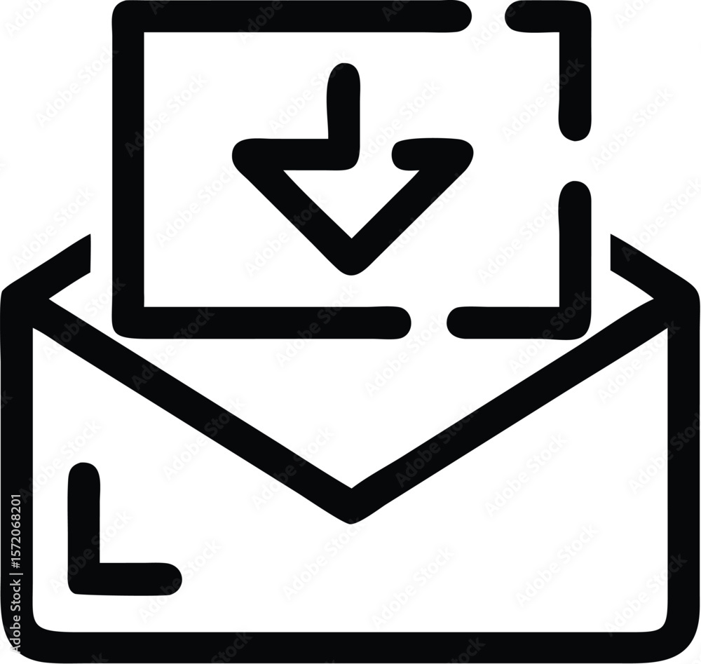Poster an envelope with a downward arrow indicates receiving an email