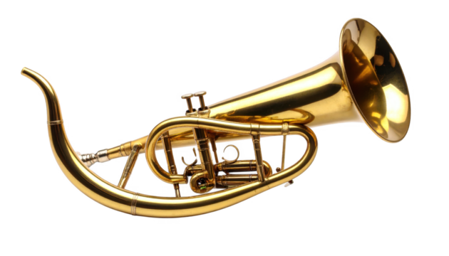 Gold bass trombone  isolated on transparent background