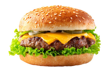 3D Render a hamburger with cheese and lettuce on a bun