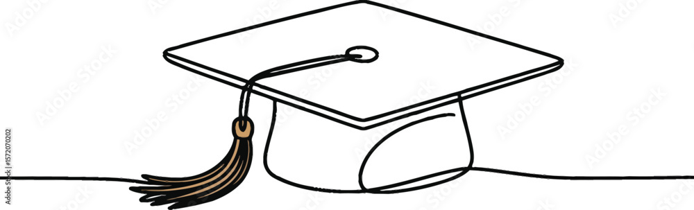 Poster a minimalist line drawing of a graduation cap with a tassel on a white background with a subtle shad