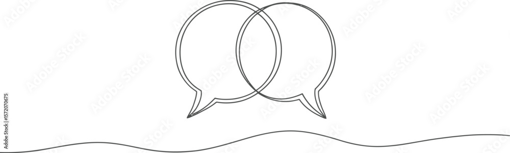 Poster a minimalistic line drawing of two overlapping speech bubbles on a white background with soft shadow