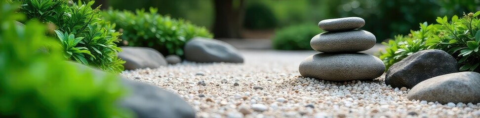 Serene zen garden scene featuring meticulously raked gravel, smooth stones, and carefully placed plants A tranquil atmosphere perfect for meditation and mindful reflection , asia, calm