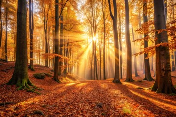 Autumn Forest with Sunlight