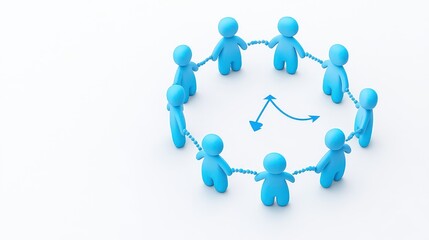 Abstract figures interlocked in a circle, with a rising line through the center, showing team-driven success