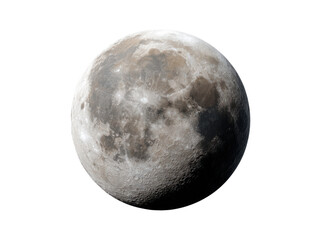 Naklejka premium Detailed lunar surface with craters and maria against a black void moon celestial, Isolated, Transparent Png