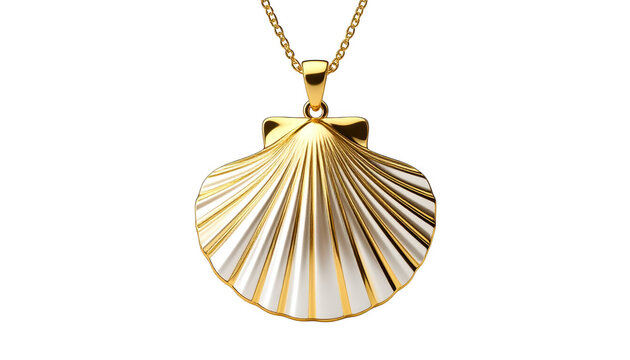 Gold shell pendant necklace isolated on transparent background