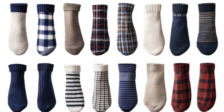 Assorted Colorful Socks Displayed in a Variety of Styles isolated on white png transparent background	