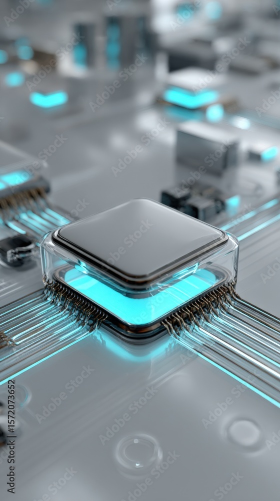 Aufkleber futuristic microprocessor chip with glowing blue circuits and advanced electronic technology on futu