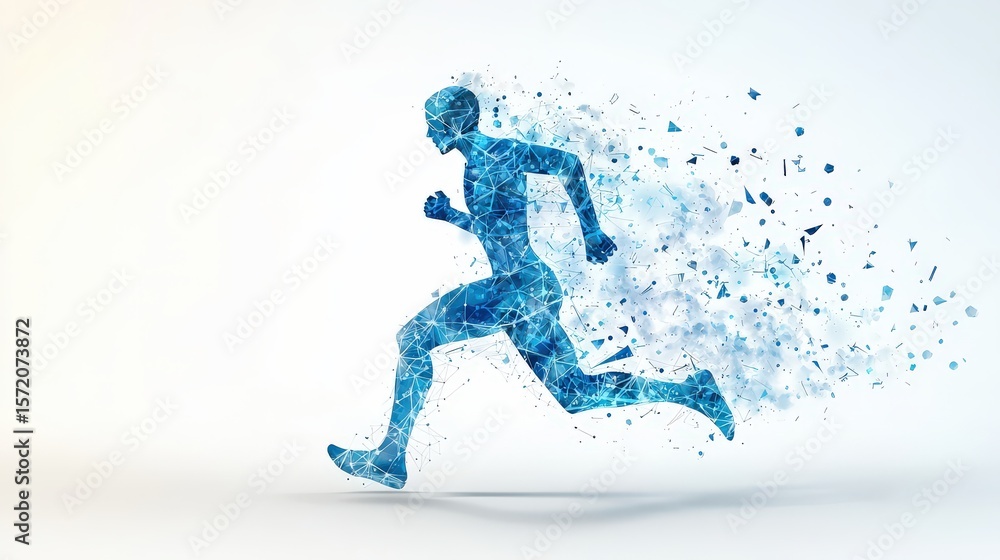 Poster clean abstract figure in motion with arrows and energy lines, representing inner drive and motivatio