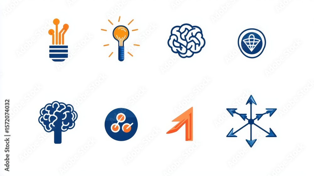 Poster clean icon set of neural networks and arrows showing a simplified ai training process