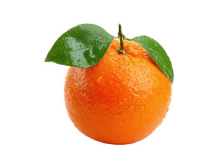 Fresh orange with green leaves and water droplets citrus fruit, Isolated, Transparent Png
