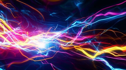 Abstract energy streaks with vibrant neon colors on dark background