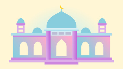Colorful Mosque Illustration.  Pastel Islamic Architecture for Eid, Ramadan, and Islamic Themes