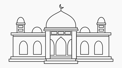 Outline Mosque Illustration. Islamic Architecture for Coloring Pages for Kids