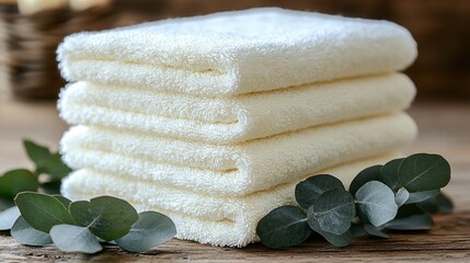 Spa still life with soft towels and natural elements

