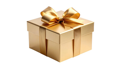 Obraz premium Golden gift box with ribbon bow isolated on transparent background
