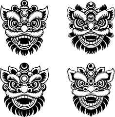 traditional lion dance mask silhouette black silhouette vector illustration