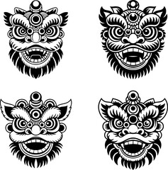 traditional lion dance mask silhouette black silhouette vector illustration