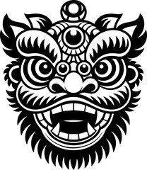 traditional lion dance mask silhouette black silhouette vector illustration