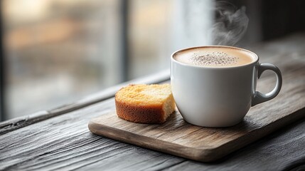Cup of coffee with fresh croissant on table

