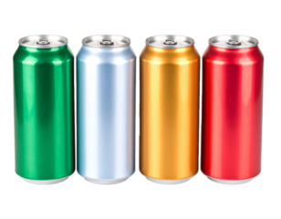 Set of colorful aluminum beverage cans isolated on transparent background