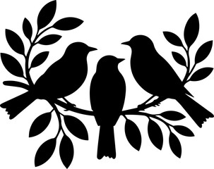 Bird with leaf silhouette vector and illustration