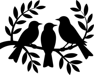 Bird with leaf silhouette vector and illustration