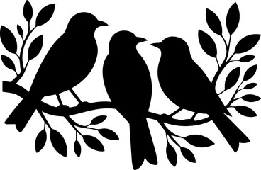 Bird with leaf silhouette vector and illustration