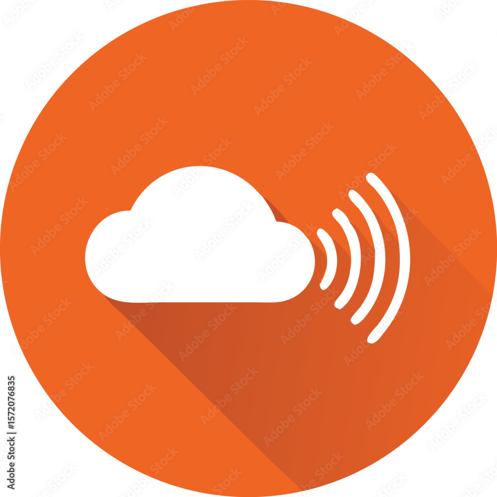 Poster vector art of an orange circle icon depicts a cloud with wifi signals, symbolizing cloud computing a