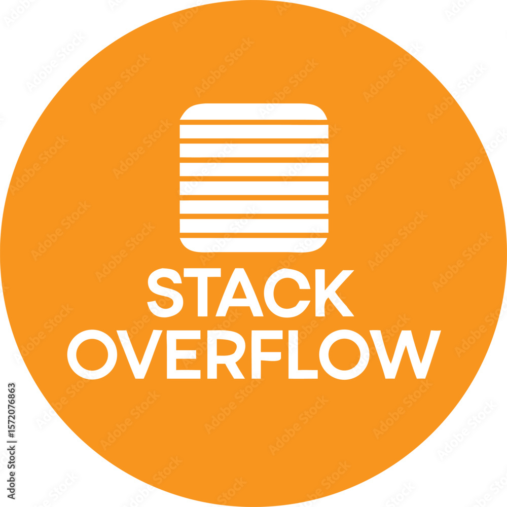 Poster vector art of a vibrant orange circle features the stack overflow logo, a white square with lines, a