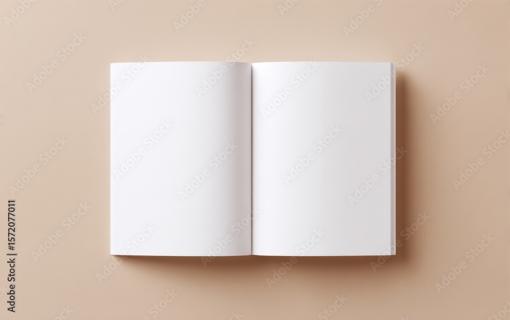Poster open blank notebook with white pages on beige background for writing drawing or sketching in minimal