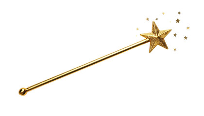 Golden star magic wand isolated on transparent background