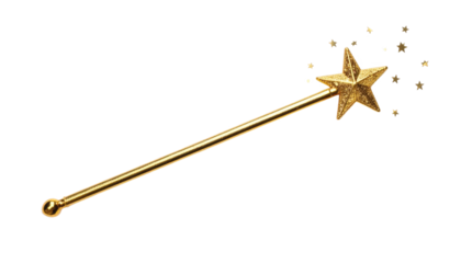 Golden star magic wand isolated on transparent background