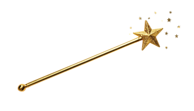 Golden star magic wand isolated on transparent background