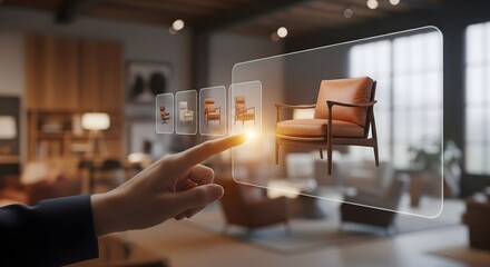 Person Selecting Furniture with Augmented Reality E-commerce Interface in a Virtual Showroo