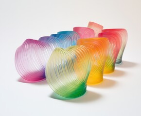 Colorful spiral toys on white background