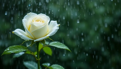 A Single White Rose in the Rain, Beautiful Nature Photography, Elegant Flower