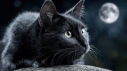 Mysterious Black Cat Under the Moonlight