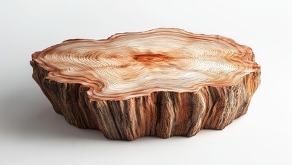 Wood stump display podium, natural, neutral background