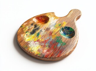 Wooden Artist's Paint Palette, Colorful, Studio, White Background