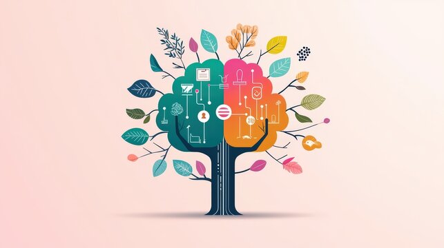 Minimalist concept art of ethical AI guardrails shaping a digital brain's decision tree