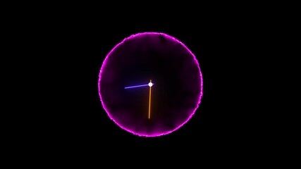 Glowing neon clock icon animation and 24 hours loop timer clock 24 hour day fast speed time digital analog clock animated wall clock c on black background - Powered by Adobe