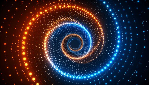 Dual-toned spiral vortex of glowing dots